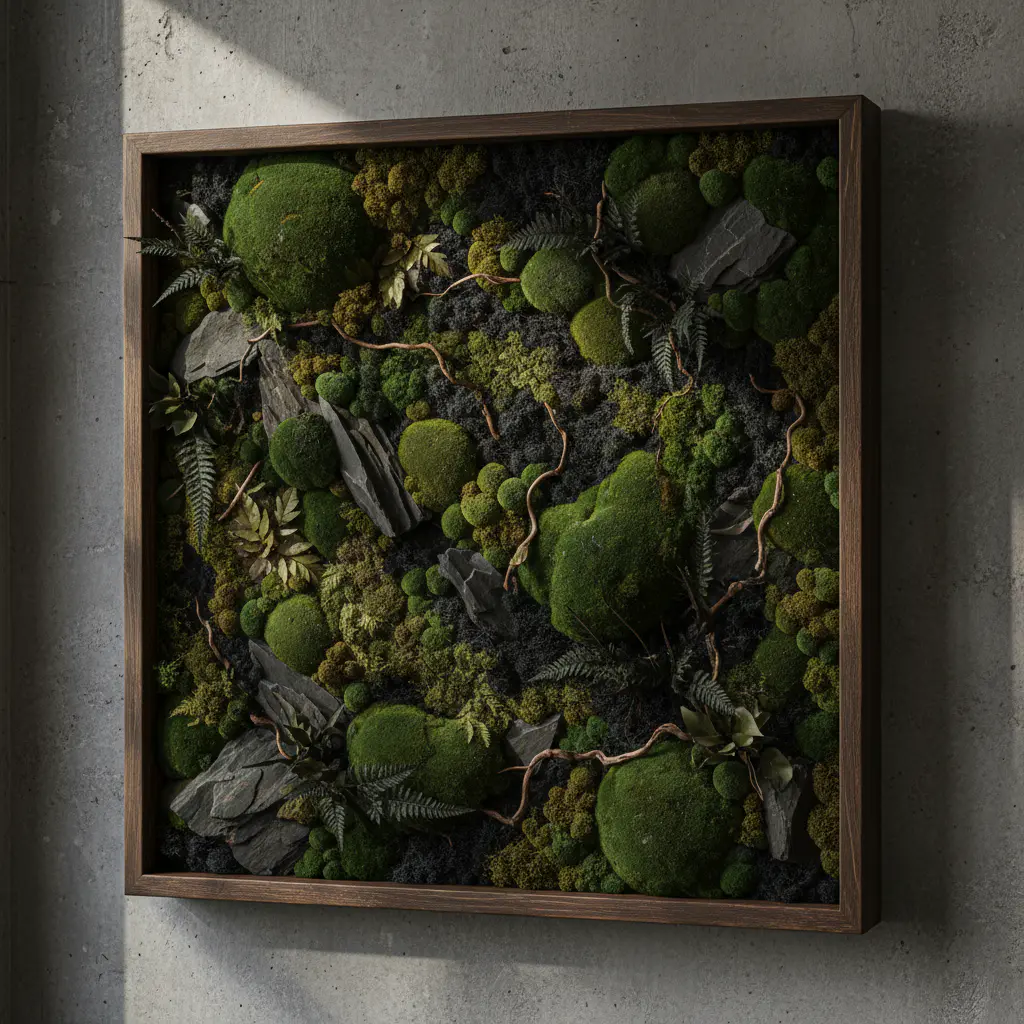 Detail of a premium preserved moss installation